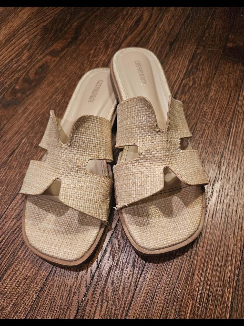 Cushionaire Raffia H Slide Sandals Tan Natural Woven Size 7.5